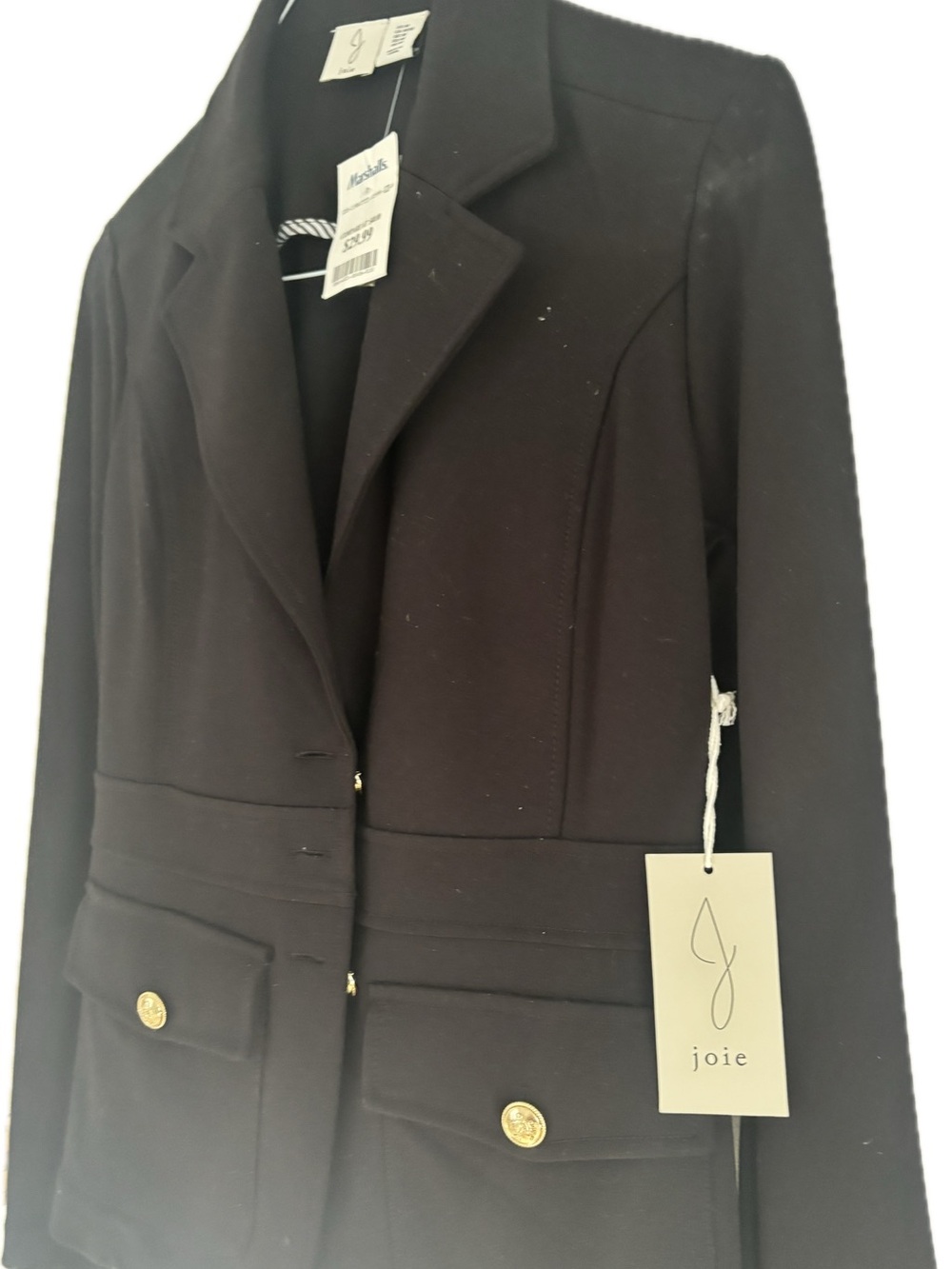 Joie Black Women's Structured Blazer with Gold Buttons